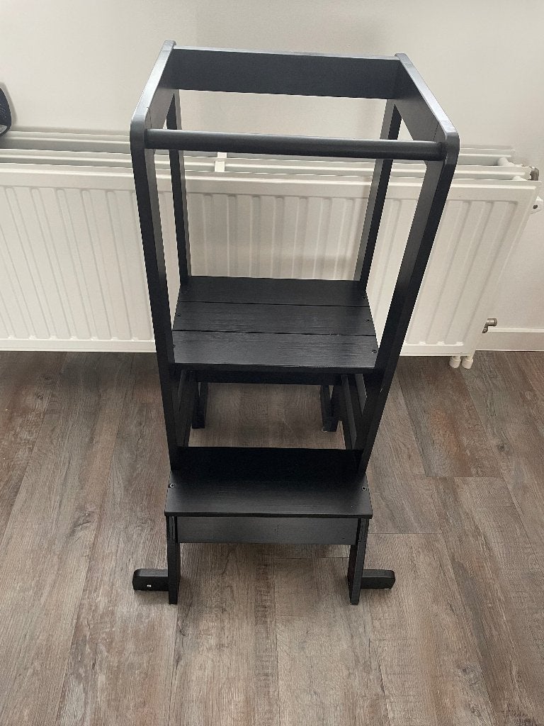 In goede staat Houten leerstoelen/ keukenhulp zwart, Ophalen, Gebruikt, Overige typen