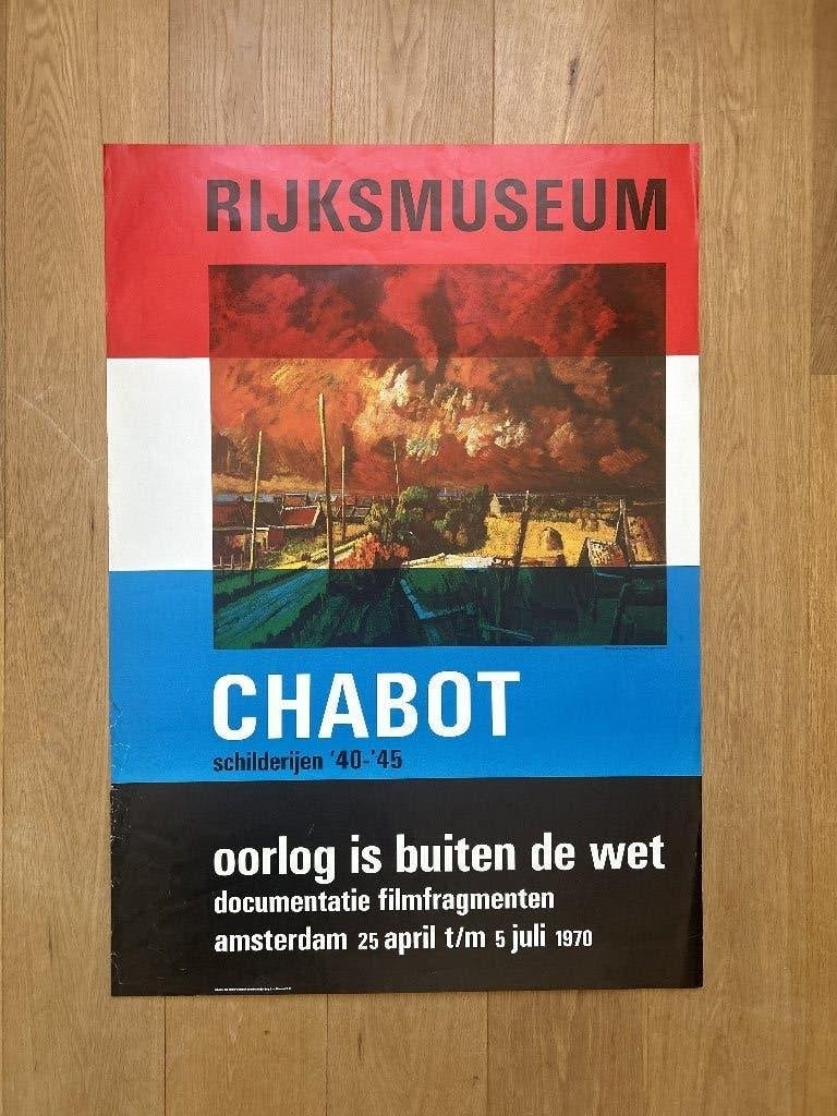 Vintage 1970 Rijksmuseum Exhibition Poster - "Chabot, Ophalen of Verzenden, Gebruikt, A1 t/m A3
