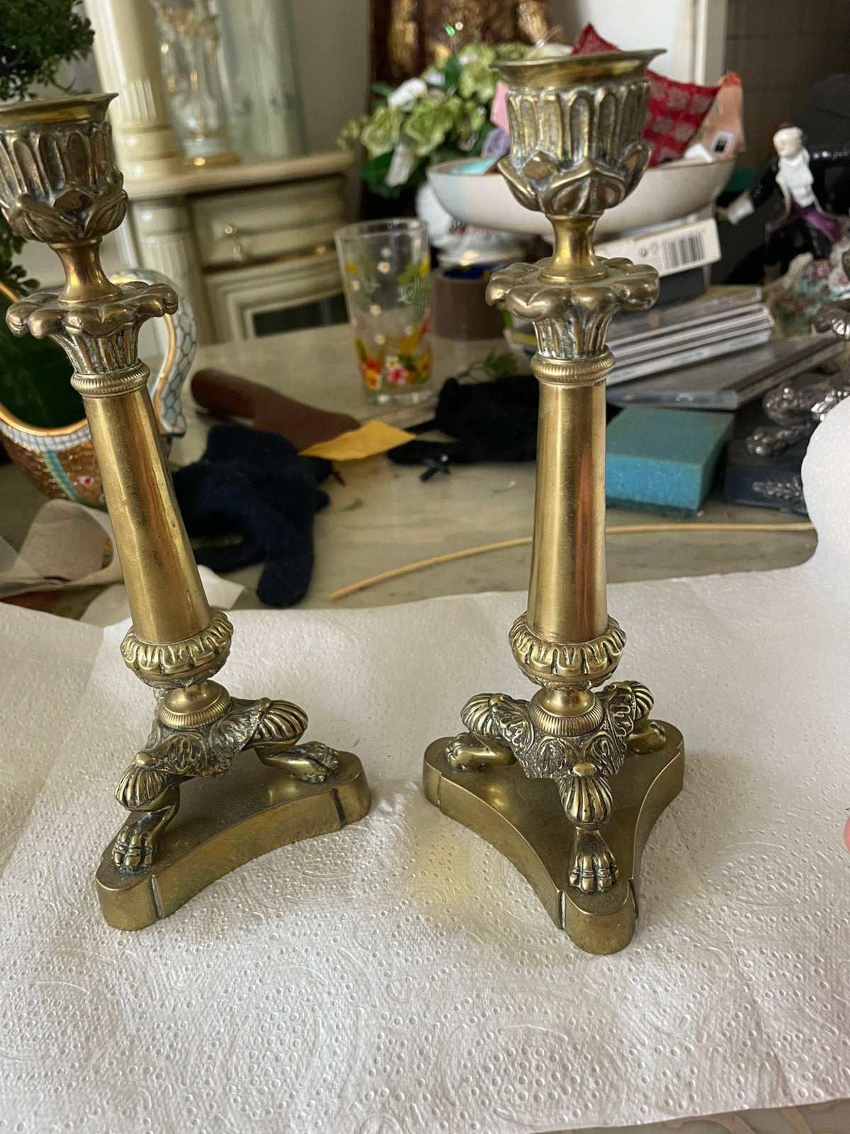 Empire bronzen kandelaars, Antiek en Kunst, Antiek | Kandelaars, Ophalen, Koper of Brons
