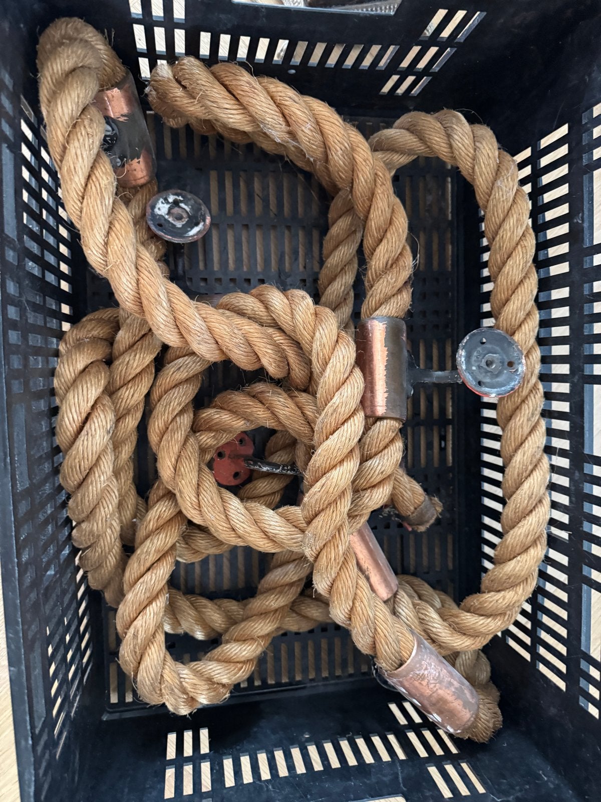 Touw trapleuning met koperen beugels, ca. 5 meter, Ophalen of Verzenden, Gebruikt