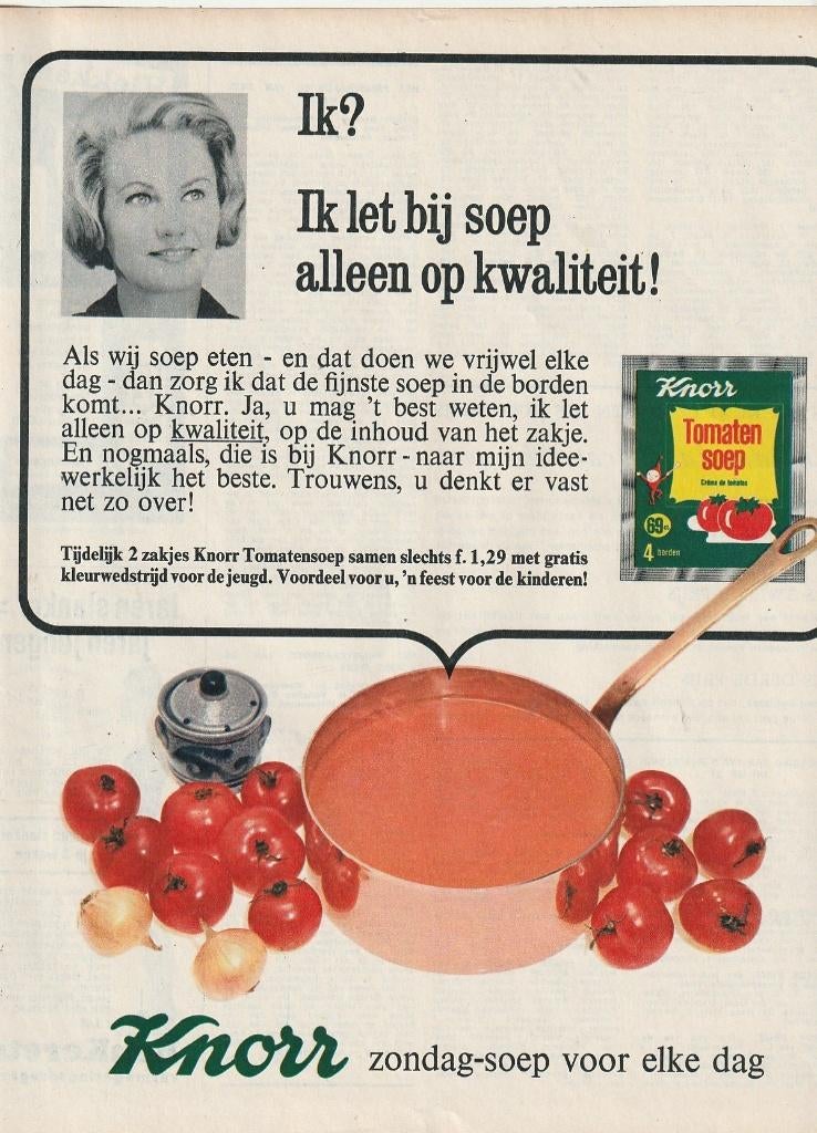 retro reclame 1966 Knorr soep zondag-soep elke dag, Verzamelen, Retro, Verzenden, Overige typen