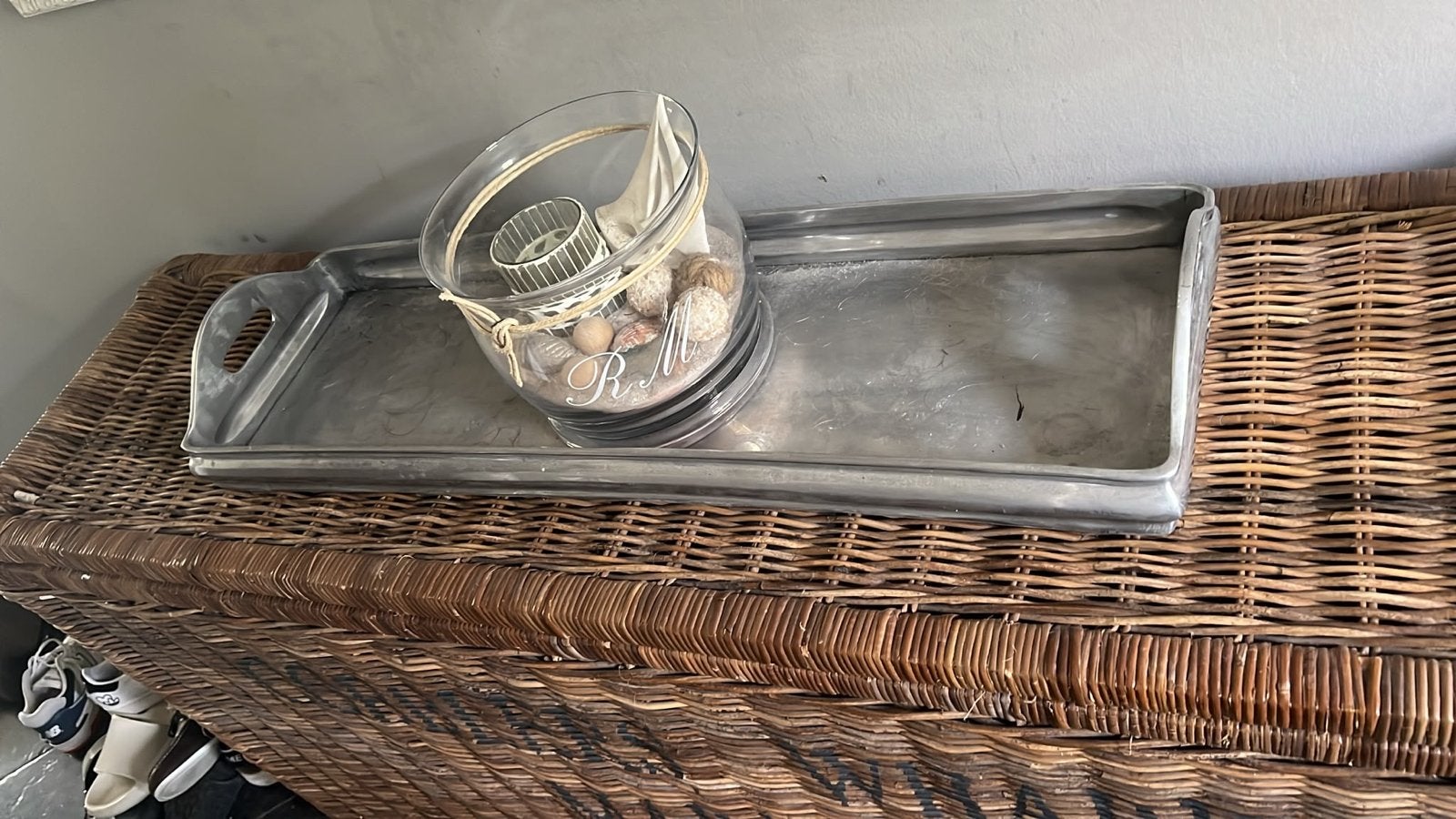 Rivièra Maison Plateau en Windlicht met inhoud, Ophalen, Metaal, Zilver, Landelijk