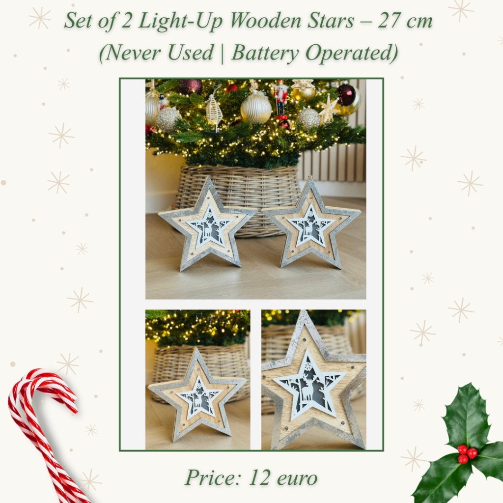 Set of 2 Light-Up Wooden Stars – 27 cm (Brand New), Ophalen of Verzenden