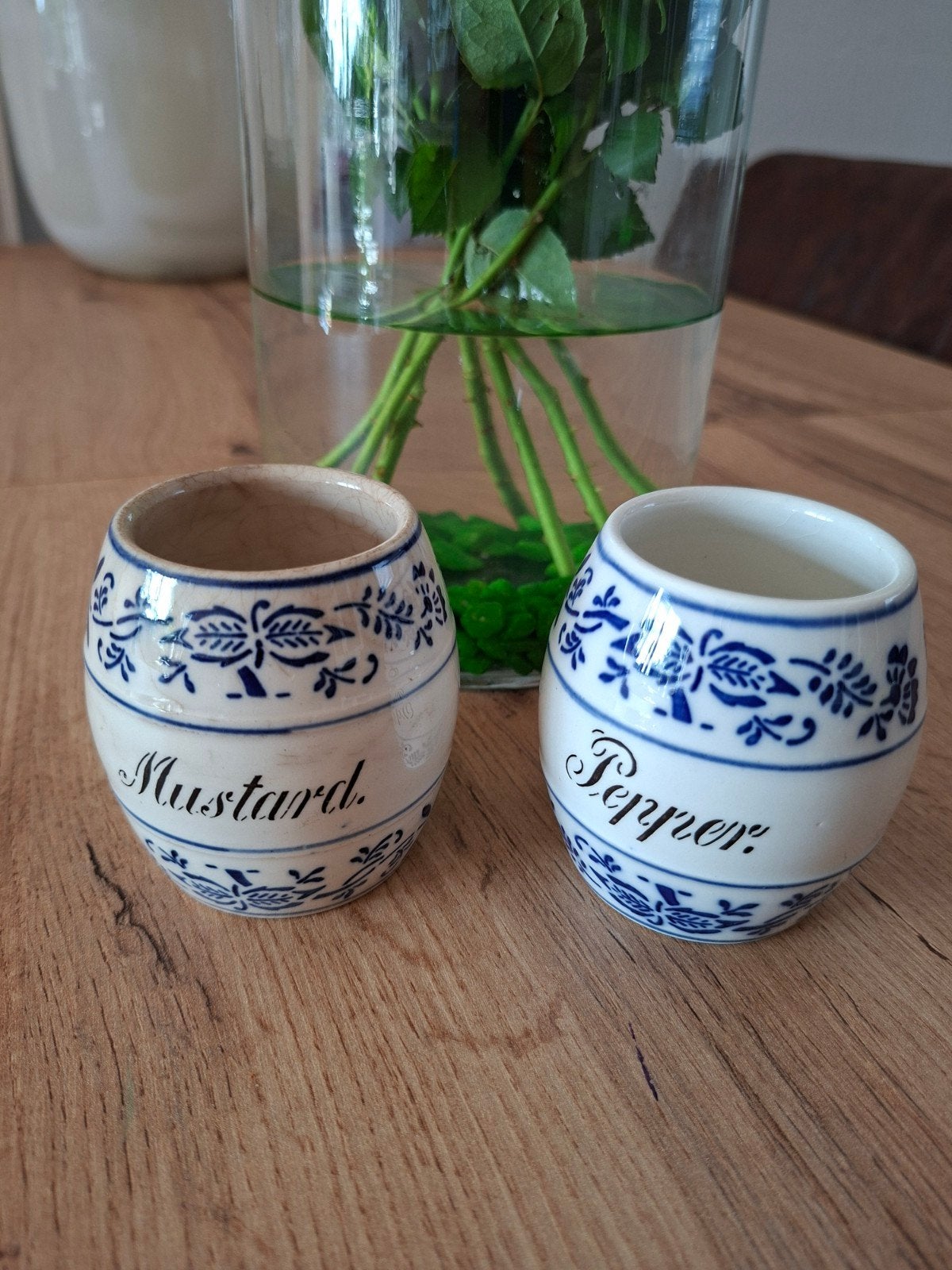 Vintage Mosterd- en Peperpotjes - Blauw-Wit Keramiek, Ophalen of Verzenden