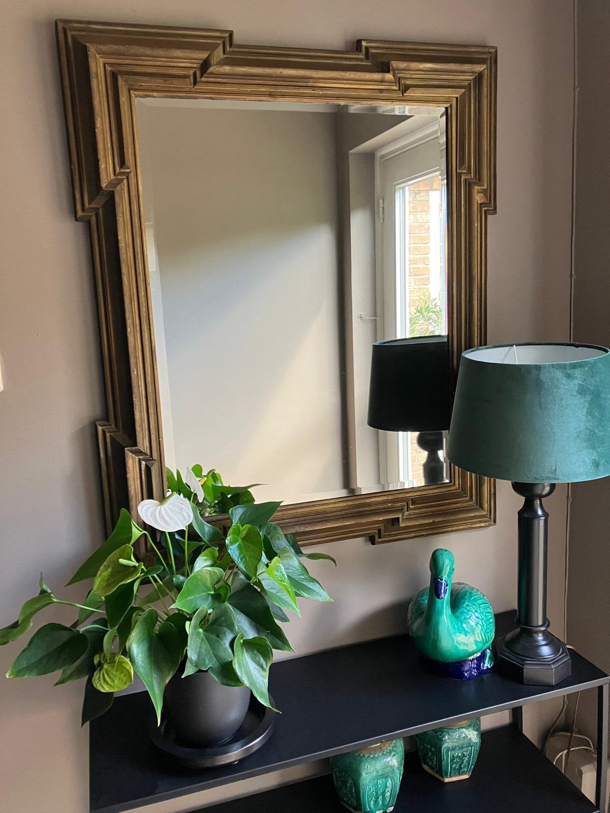 Mooie gave art deco spiegel met facetrand, Ophalen, Zo goed als nieuw, Rechthoekig, Minder dan 100 cm