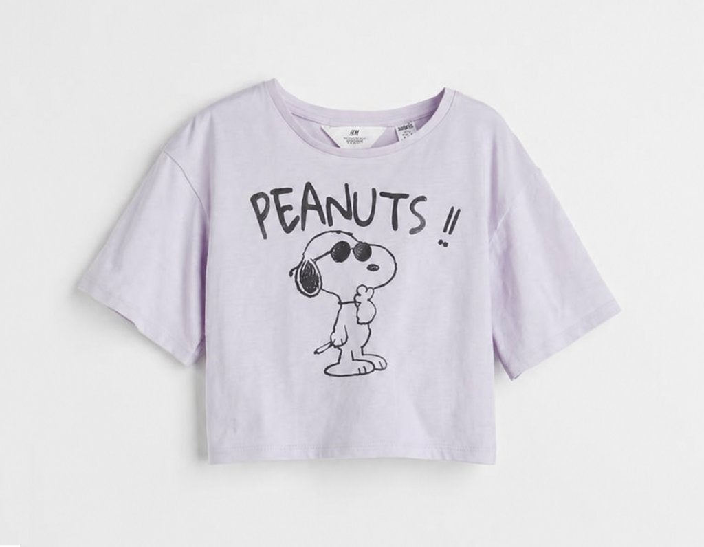 Snoopy Shirt Shirtje Lila Paars Cropped Top Croptop, Mt. 164, Meisje, H&M, Nieuw, Ophalen of Verzenden