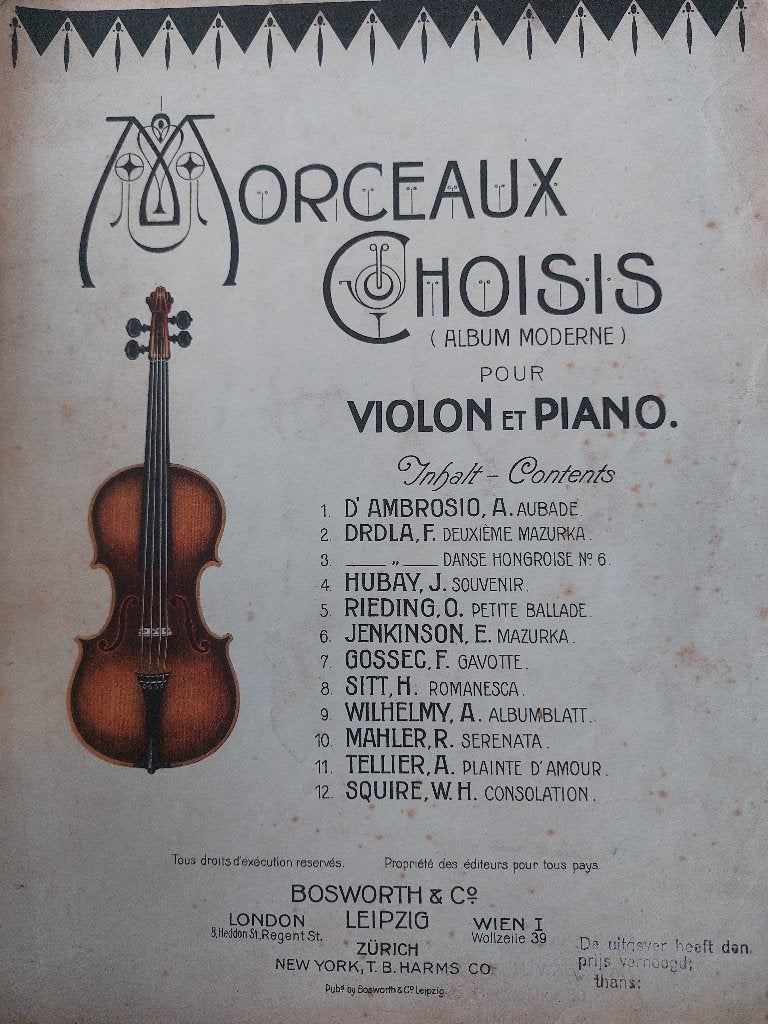 Antieke bladmuziek voor viool en piano ca. 1908-1920, Muziek en Instrumenten, Gebruikt, Klassiek, Ophalen of Verzenden, Piano