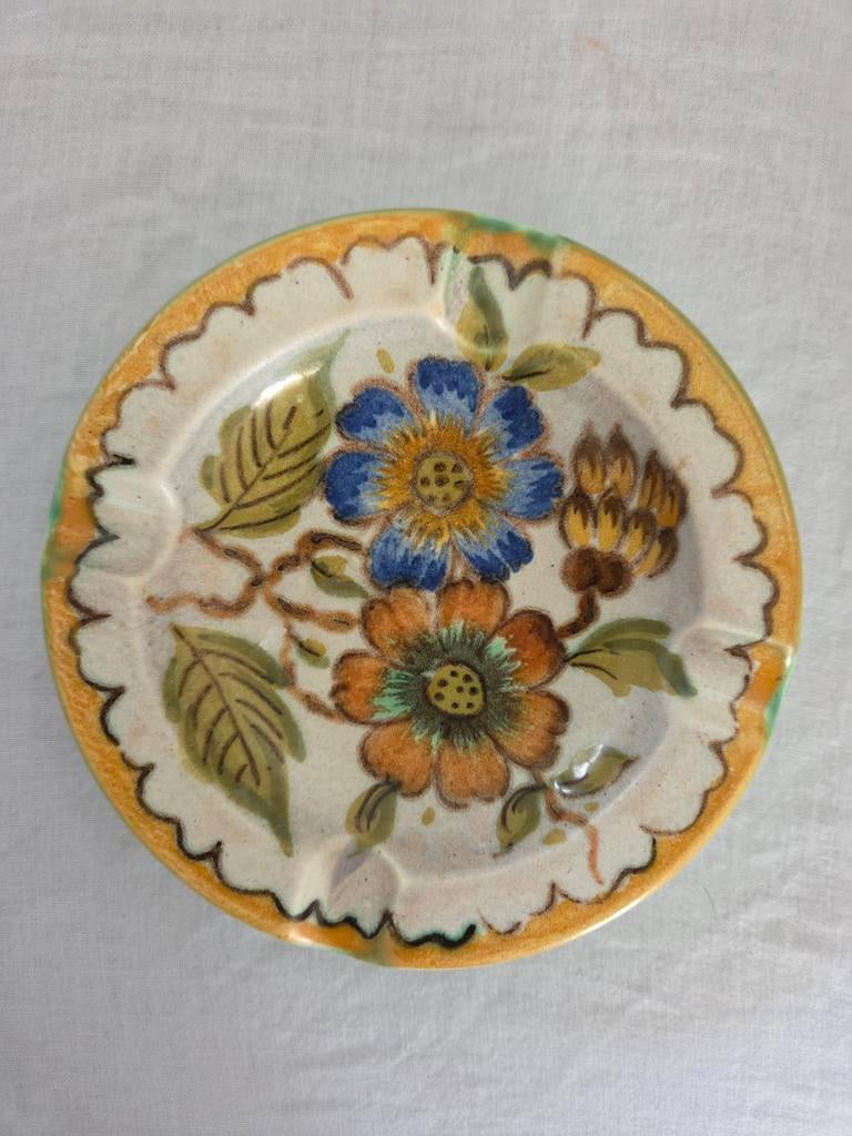 Vintage Keramische Asbak - Handgeschilderd Bloemenmotief, Ophalen of Verzenden