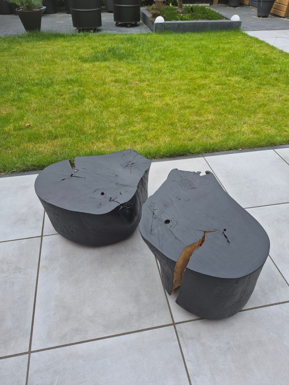2x boomstam tafels, Huis en Inrichting, Tafels | Bijzettafels, Ophalen, Zo goed als nieuw, Rond, Minder dan 55 cm