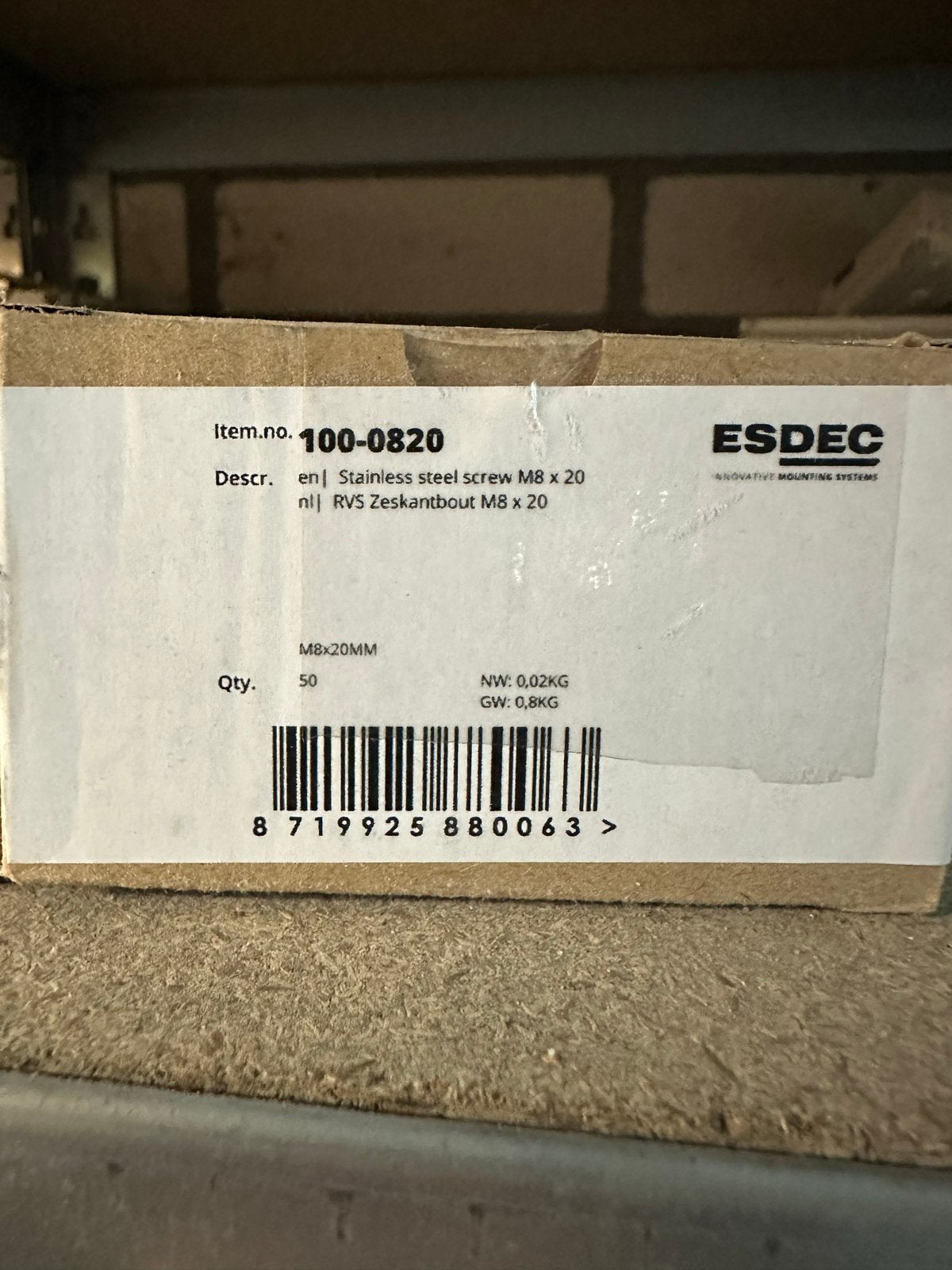 ESDEC RVS Zeskantbout M8 x 20 - 50 stuks, Nieuw, Ophalen of Verzenden, Minder dan 50 mm, Rvs