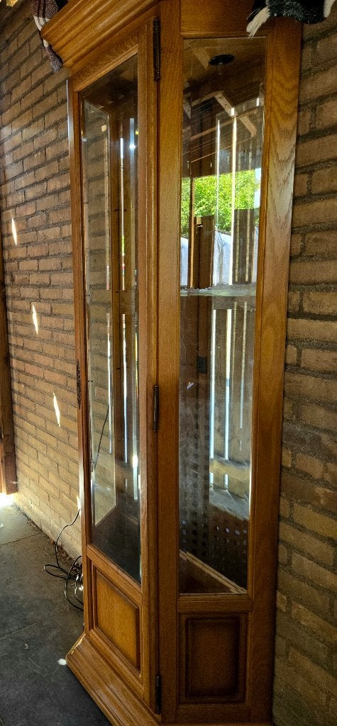 Lichteiken vitrinekast  Incl verlichting. 200 cm hoog., Ophalen, Glas, 50 tot 100 cm, 150 tot 200 cm
