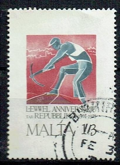 Malta 1975  1 jaar Onafhankelijkheid Mijnwerker, Verzenden, Gestempeld, Overige thema's