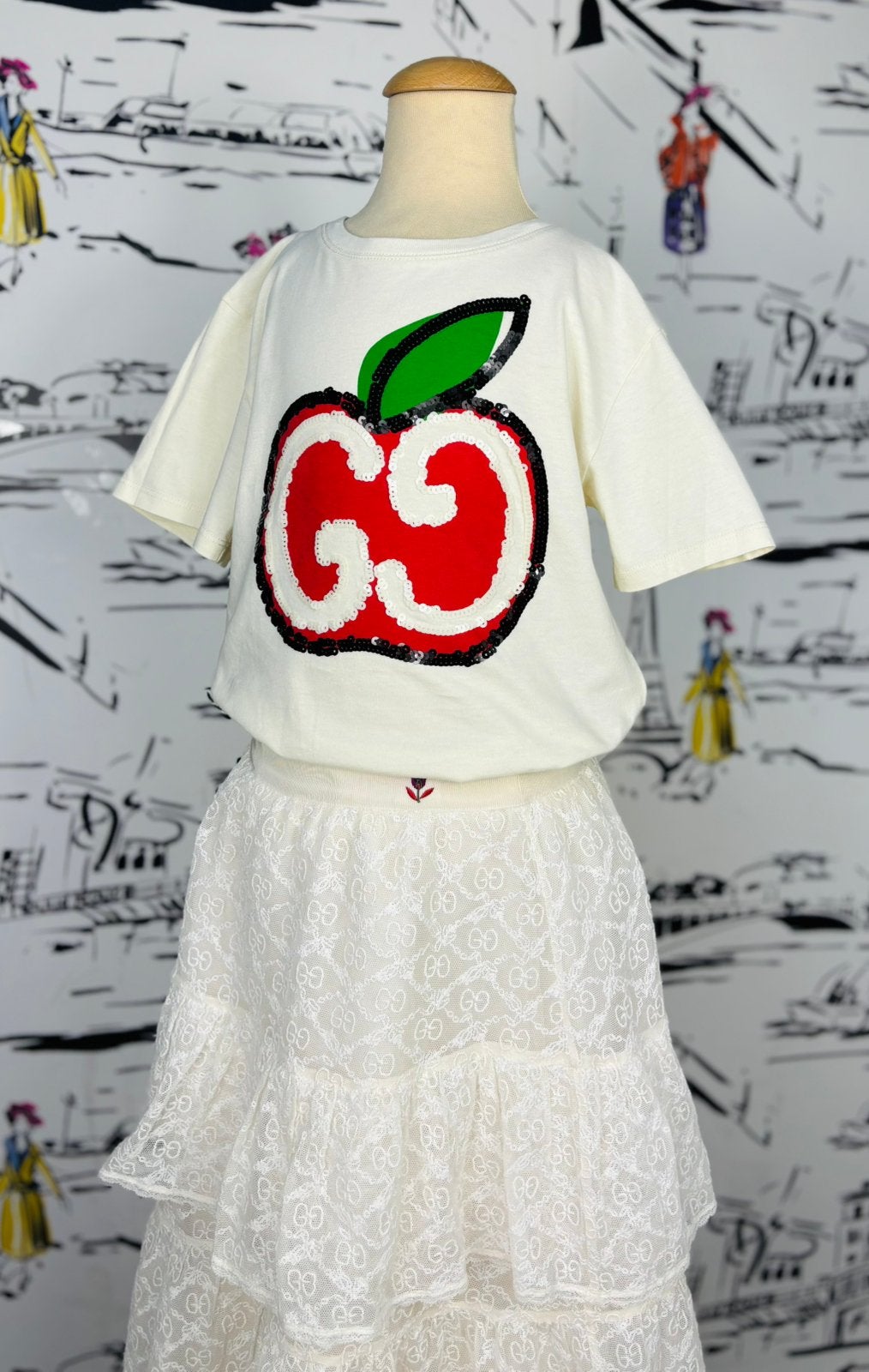 Gucci GG apple sequin t-shirt maat 6 NIEUW (250 euro), Verzenden, Jongen of Meisje, Customercare@gucci.com, Shirt of Longsleeve