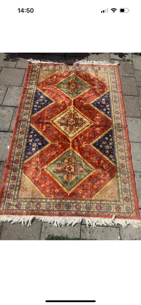 Vintage Perzisch tapijt - Rood, Blauw, Groen, Gebruikt, 100 tot 150 cm, Rechthoekig, Rood