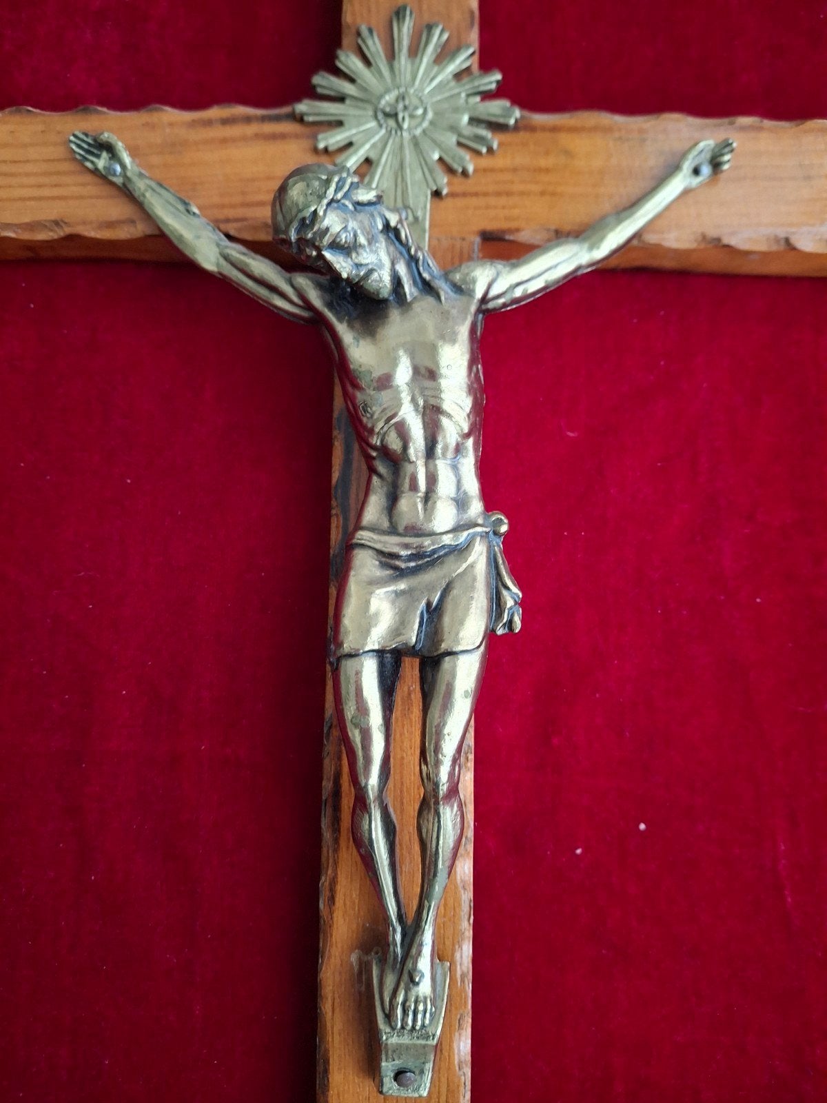 Vintage Kruisbeeld met Messing Corpus - 45x30 cm, Ophalen of Verzenden