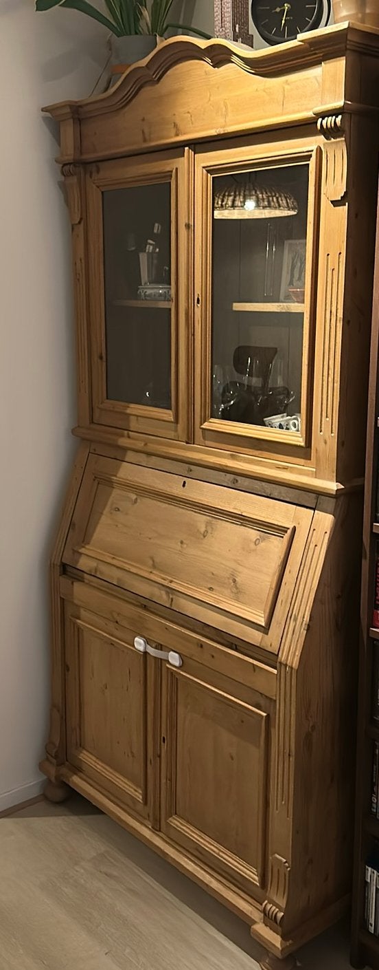 Vintage grenenhouten buffet/kabinetkast, Ophalen, Gebruikt, 100 tot 150 cm, 200 cm of meer