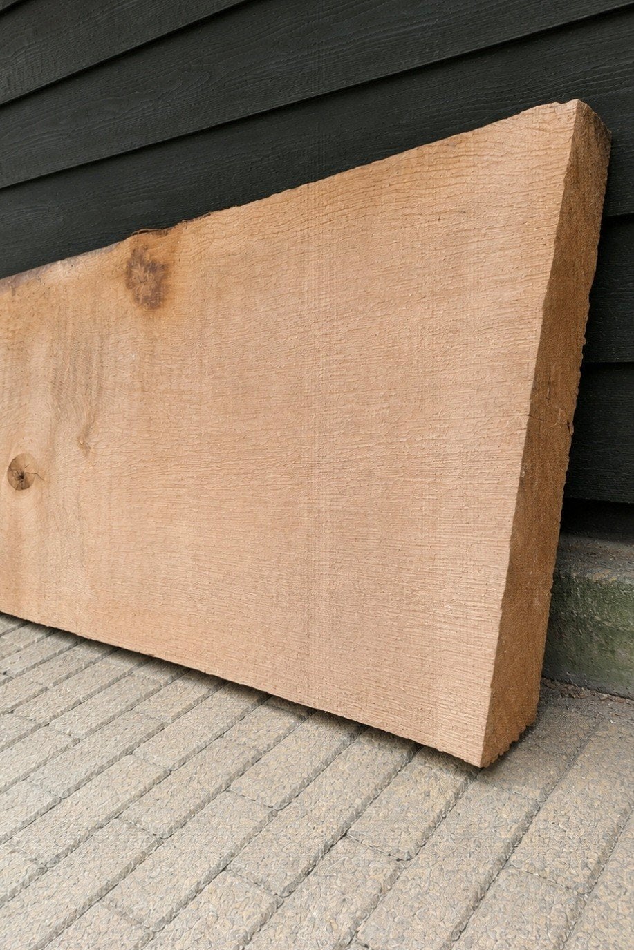 Gedroogd Eiken Boomstamtafelblad - 405x44-50x9-10cm, Doe-het-zelf en Verbouw, Hout en Planken, Ophalen, Eiken, Nieuw, 50 mm of meer