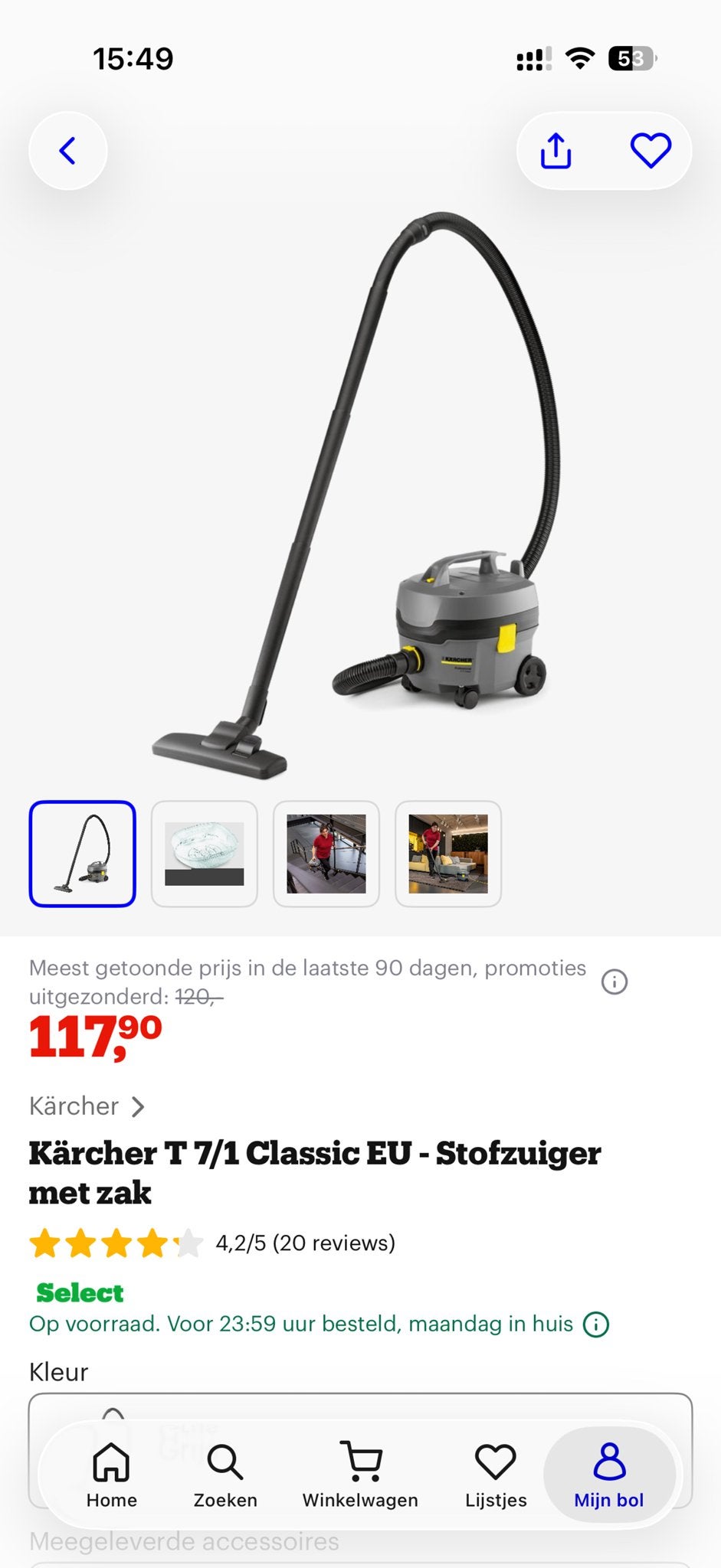Kärcher T 7/1 Classic stofzuiger (1 jaar oud) + zakken, Stofzak, Kärcher, Ophalen of Verzenden, Zo goed als nieuw