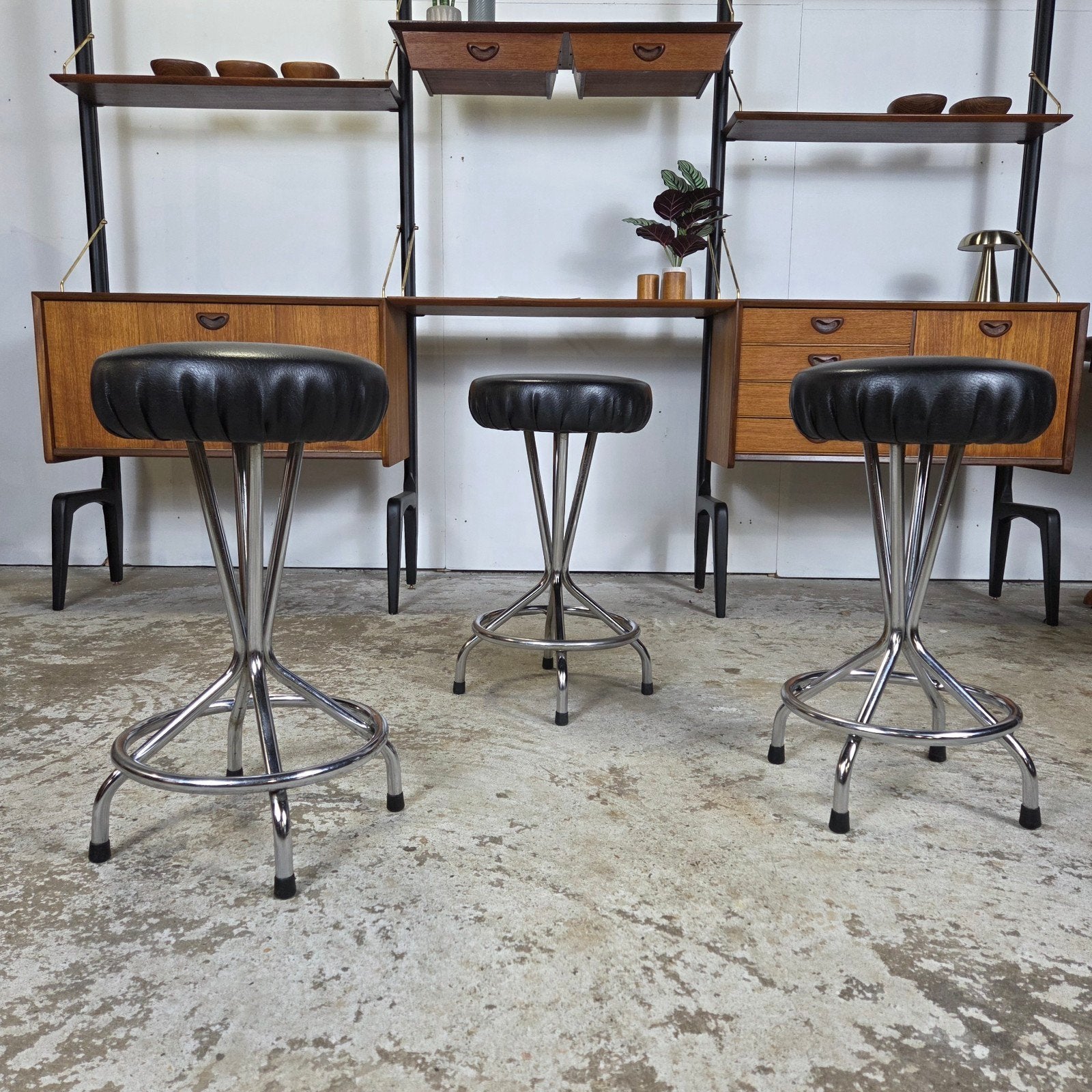 Vintage Jaren '50 Krukjes Chroom en zwart Skai, retro stijl, Overige materialen, Gebruikt, Onbekend, Ophalen of Verzenden
