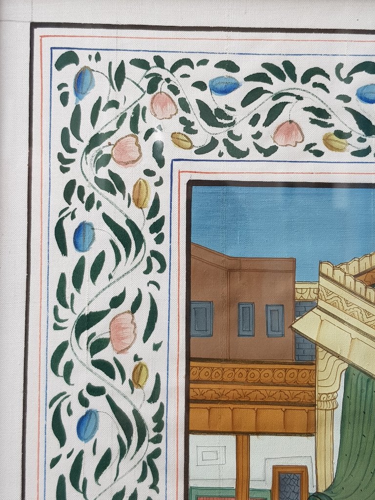 Mooie originele oude Oosterse ingelijste aquarel op zijde., Meerkleurig, Ophalen of Verzenden, Schilderij, Geschilderd