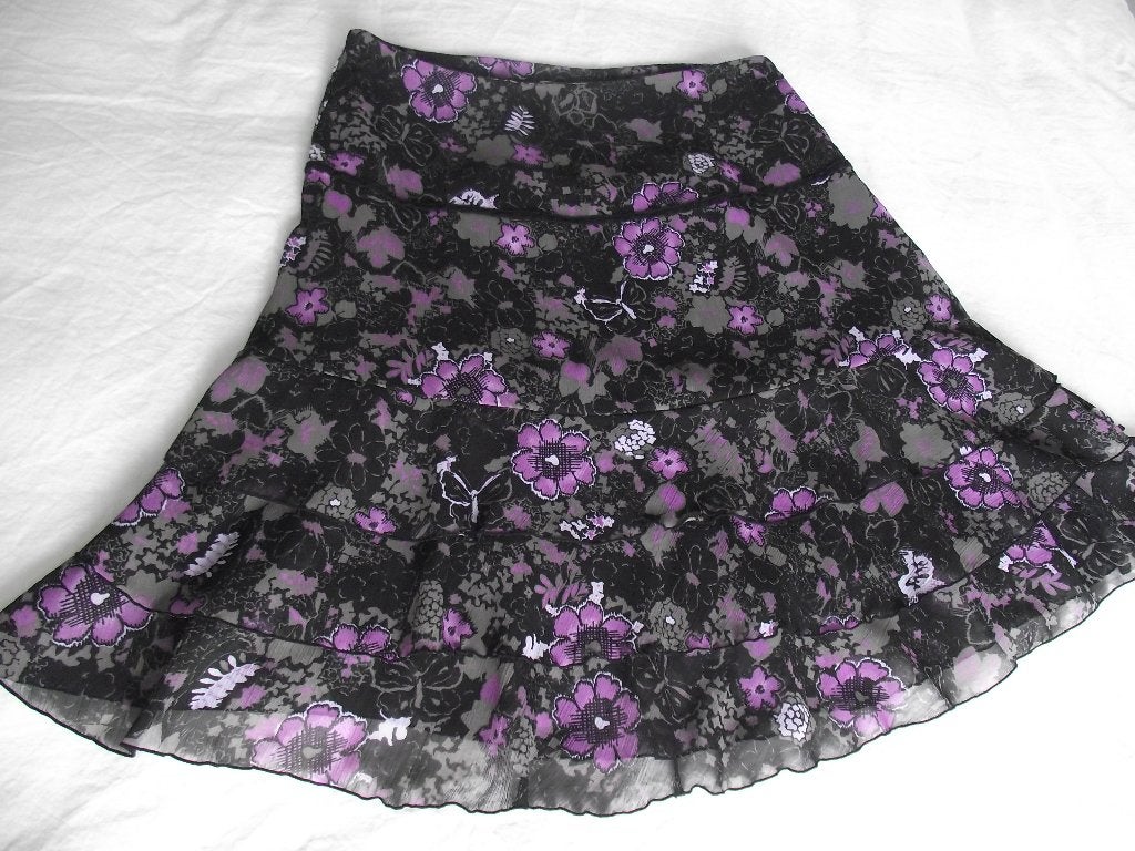 zwart paars bloemen decoratie rok met laagjes Casa Blanca 40, Maat 38/40 (M), Zwart, Ophalen of Verzenden, Knielengte