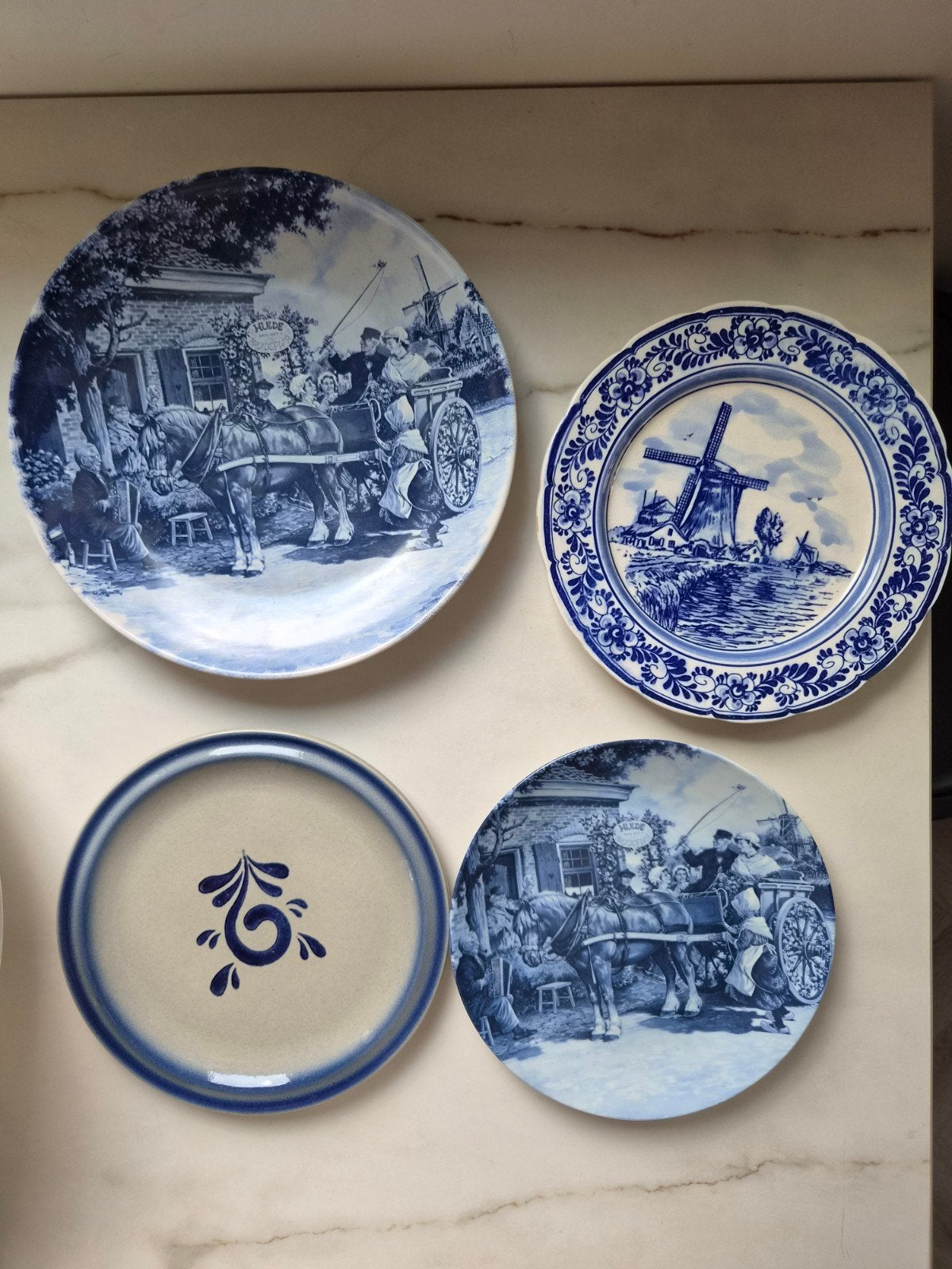 Set van 4 vintage wandborden - Delfts blauw, Paard en Wagen, Antiek en Kunst, Ophalen