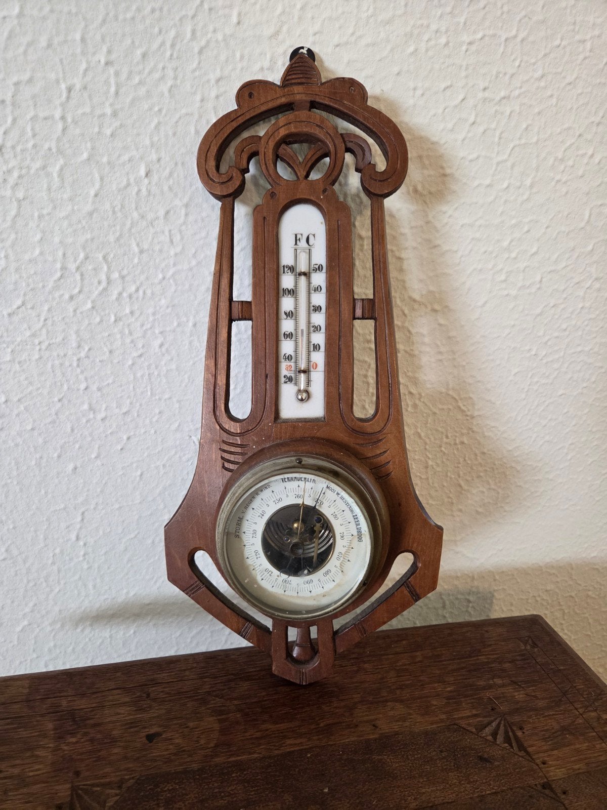 Antieke/vintage barometer en temperatuurmeter (40 cm), Ophalen of Verzenden