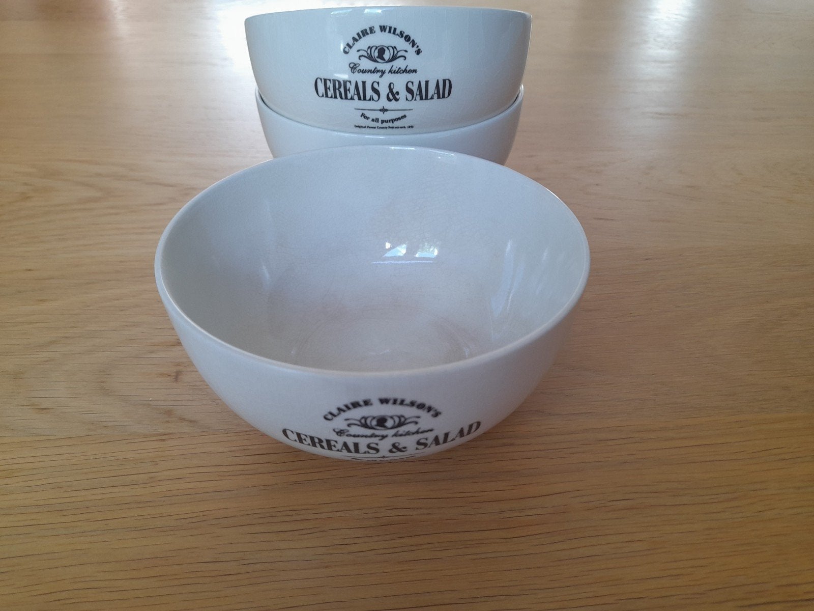 Set van 3 Claire Wilson's Cereals & Salad kommen, Ophalen, Gebruikt, Overige merken, Keramiek