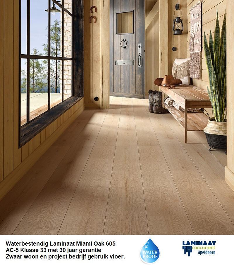 Waterbestendig Laminaat Miami AC-5 Klasse33 €14,95m2, 75 m² of meer, Waterbestendig natuur eiken parket kwaliteit vloer, Nieuw