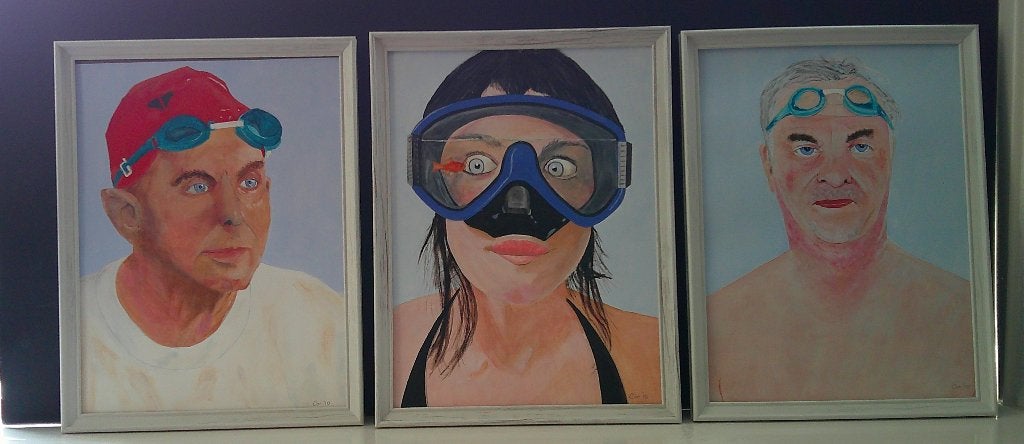 De duikclub, Antiek en Kunst, Papier/karton, Achter glas, Ophalen of Verzenden, Olieverf