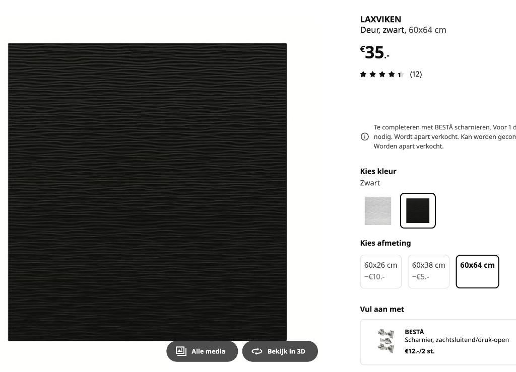 2 LAXVIKEN Deurfront Zwart, Ophalen, Zo goed als nieuw