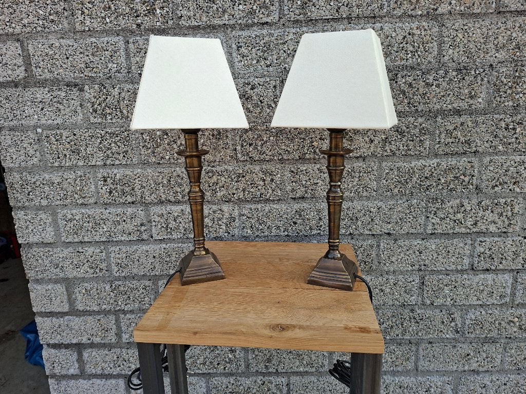2 oude nieuwstaat zijnde bronskleurige schemerlampen, Ophalen of Verzenden, Zo goed als nieuw