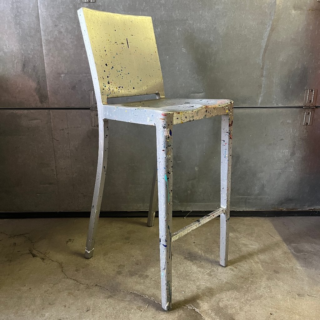 Aluminium barkruk Hudson door Philippe Starck voor Emeco, Gebruikt, Navy, Ophalen of Verzenden, 1 kruk