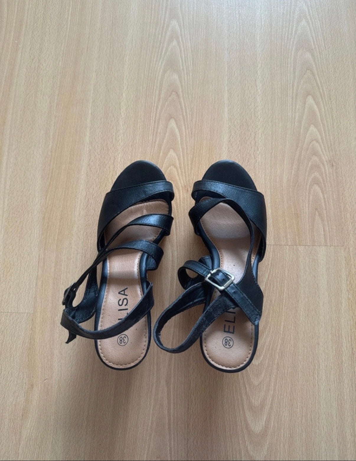 Zwarte sandalen met hak - Elisa - Maat 38, Ophalen of Verzenden, Gedragen, Zwart, Sandalen of Muiltjes