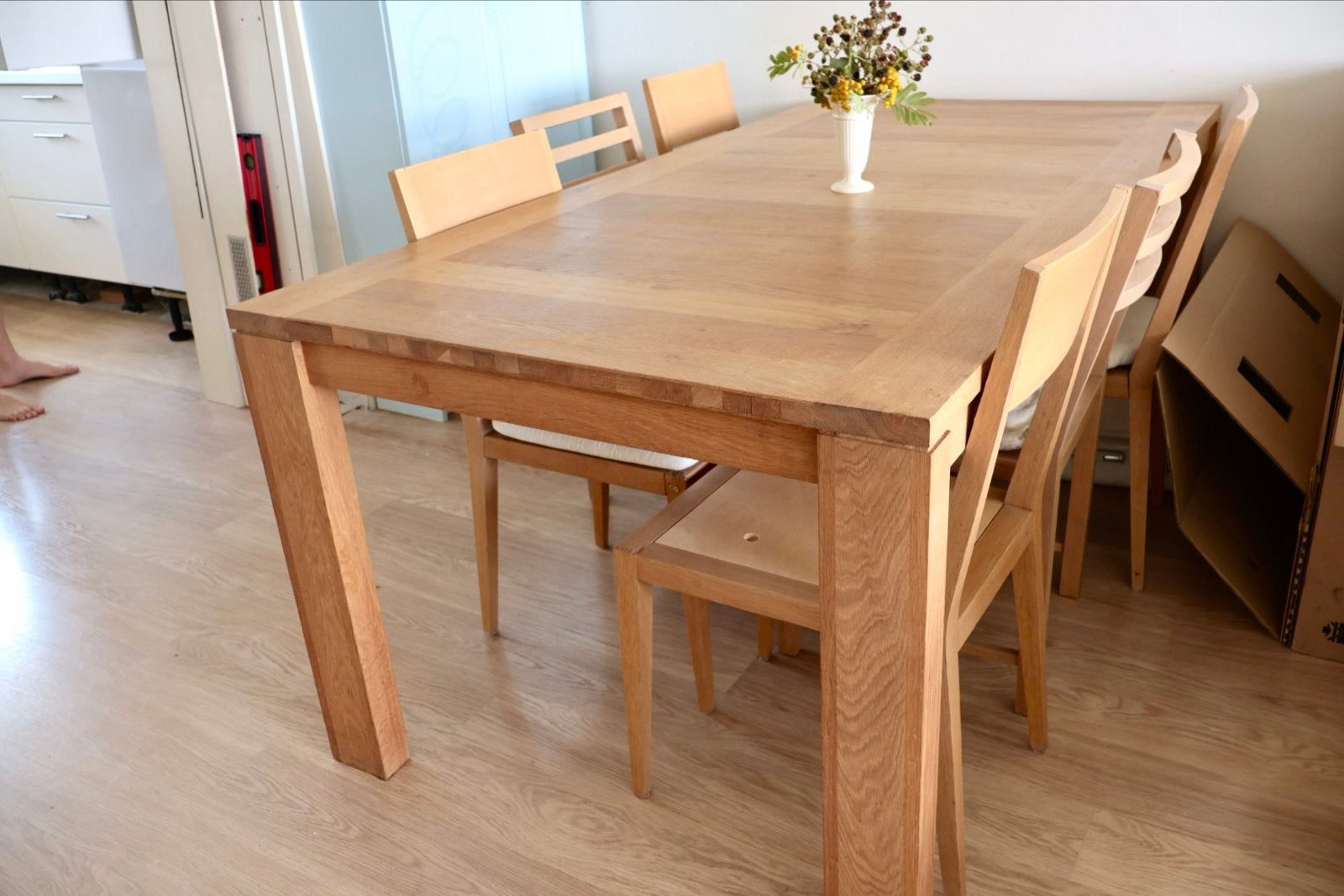 Massief houten eiken eettafel (200x100x78 cm) gratis stoelen, Huis en Inrichting, Ophalen, Gebruikt, 100 tot 150 cm, 200 cm of meer