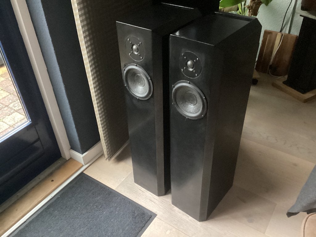 Scanspeak Event kasten van multiplex (zonder woofers), Stereo speakers, Gebruikt, 60 tot 120 watt, Ophalen