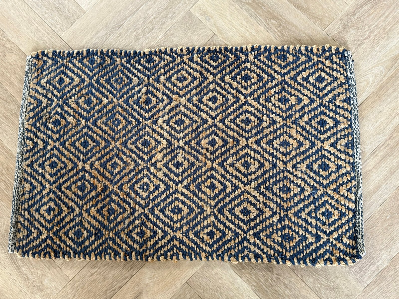 Duurzaam Jute Vloerkleed 60x90 cm - Blauw/Naturel, Blauw, Nieuw, Rechthoekig, 50 tot 100 cm