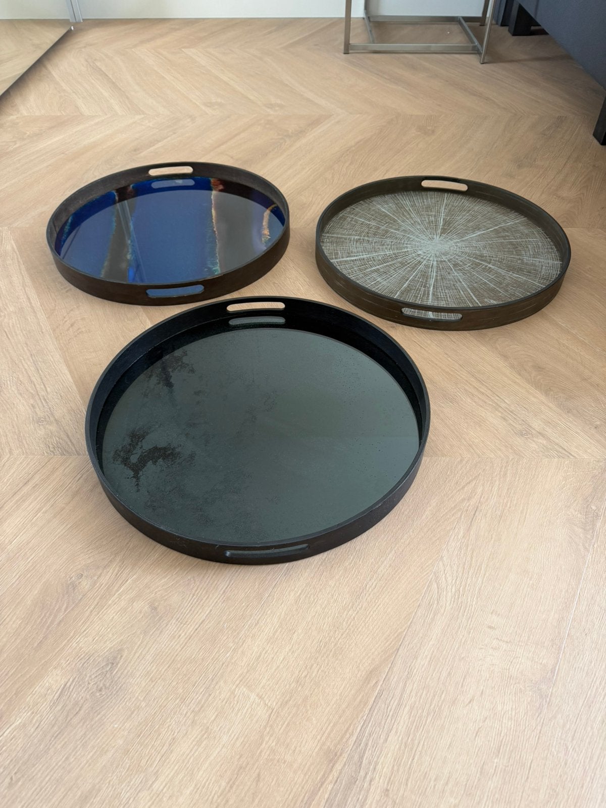 Dienbladen Ethnicraft 48 cm (3x), Ophalen, Zo goed als nieuw, Rond, Hout