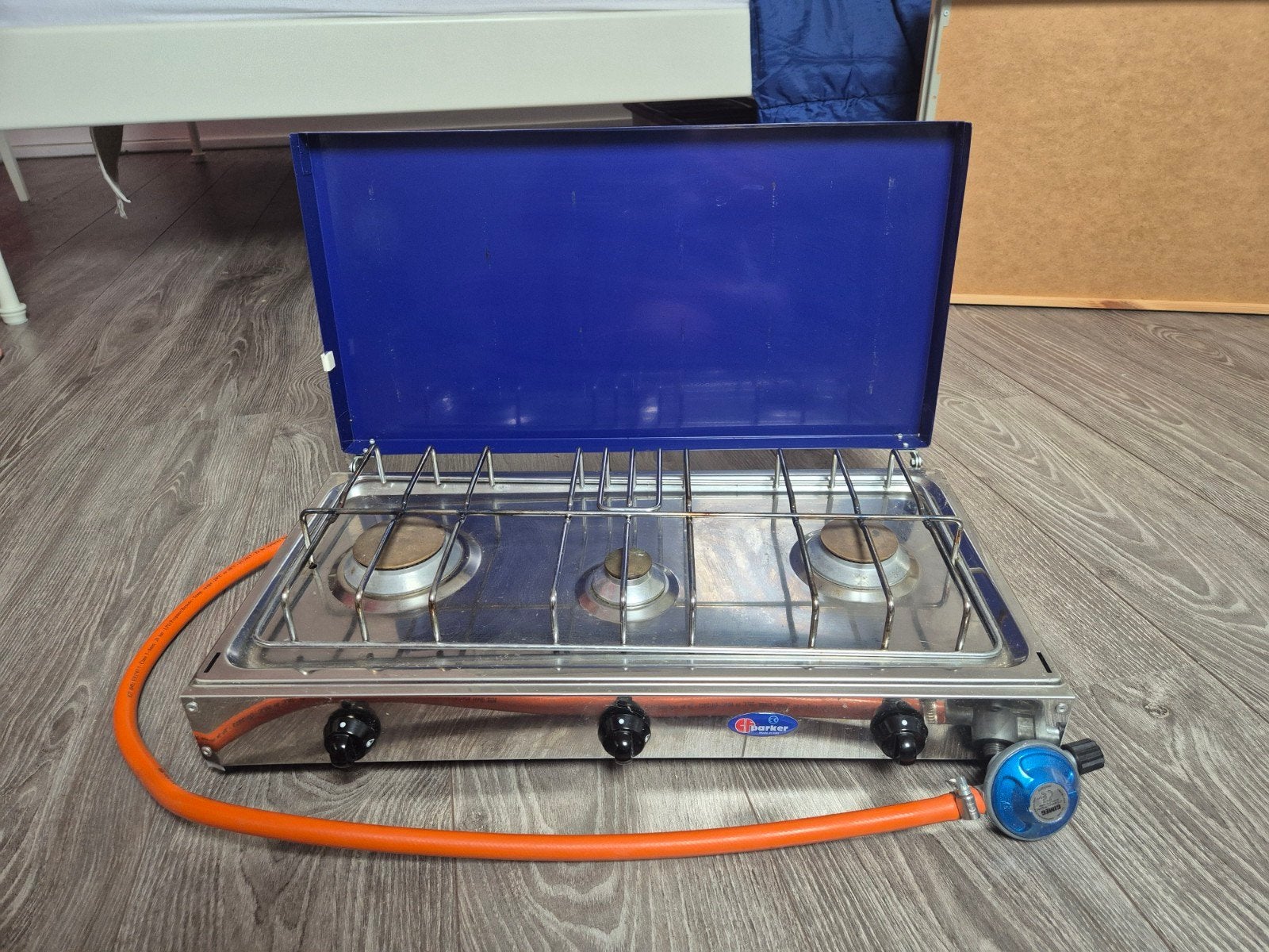 Parker 3 pits RVS kooktoestel incl gasslang z.g.a.n, Ophalen, Zo goed als nieuw
