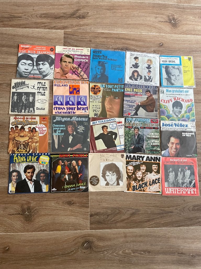 Partij 20 zeldzame Eurovisie Songfestival singles, Gebruikt, Verzenden, 7 inch, Pop