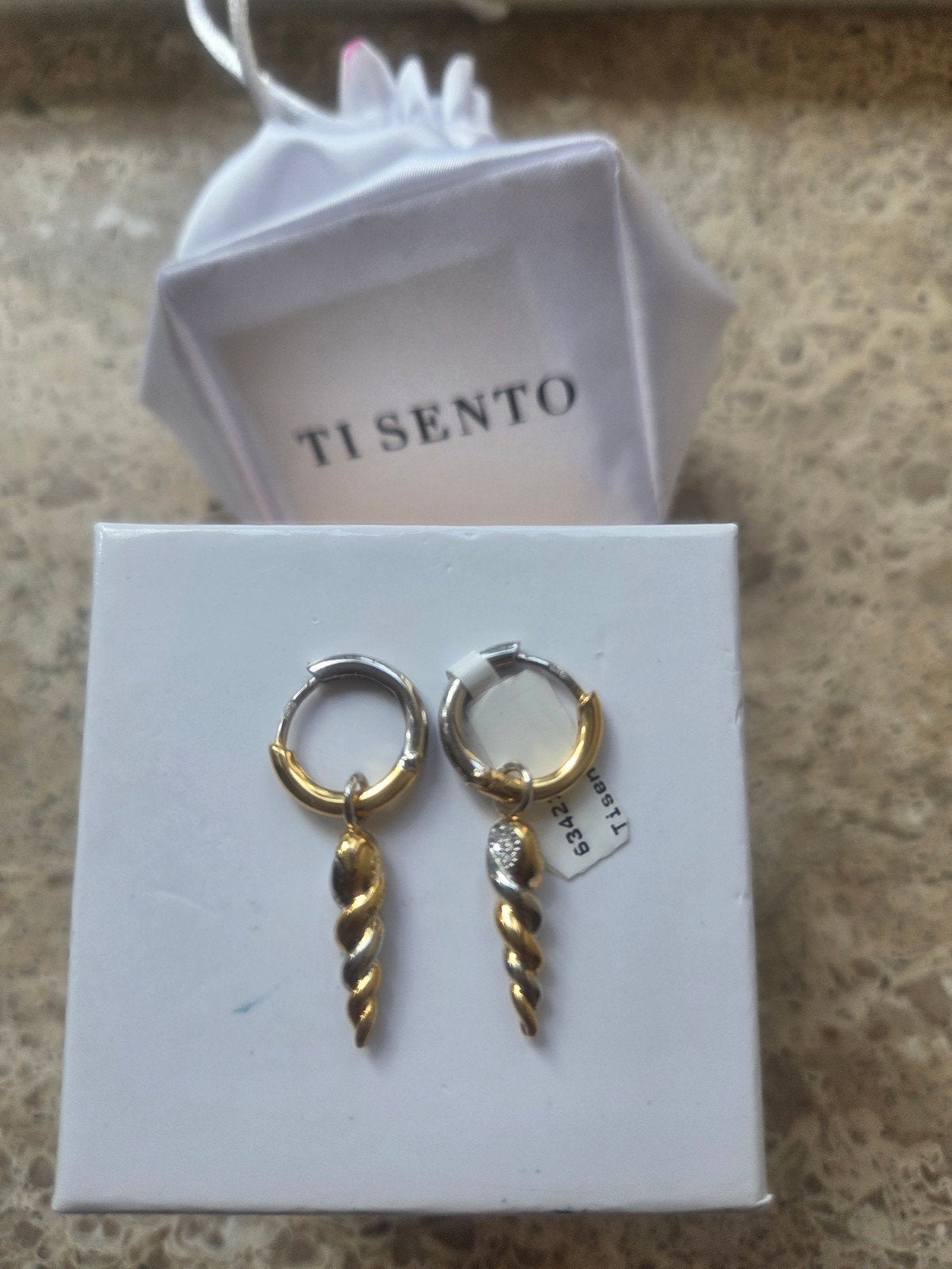 Ti Sento Milano Tweekleurige Oorbellen met Zirkonia, Met kristal, Hangers, Nieuw, Ophalen of Verzenden