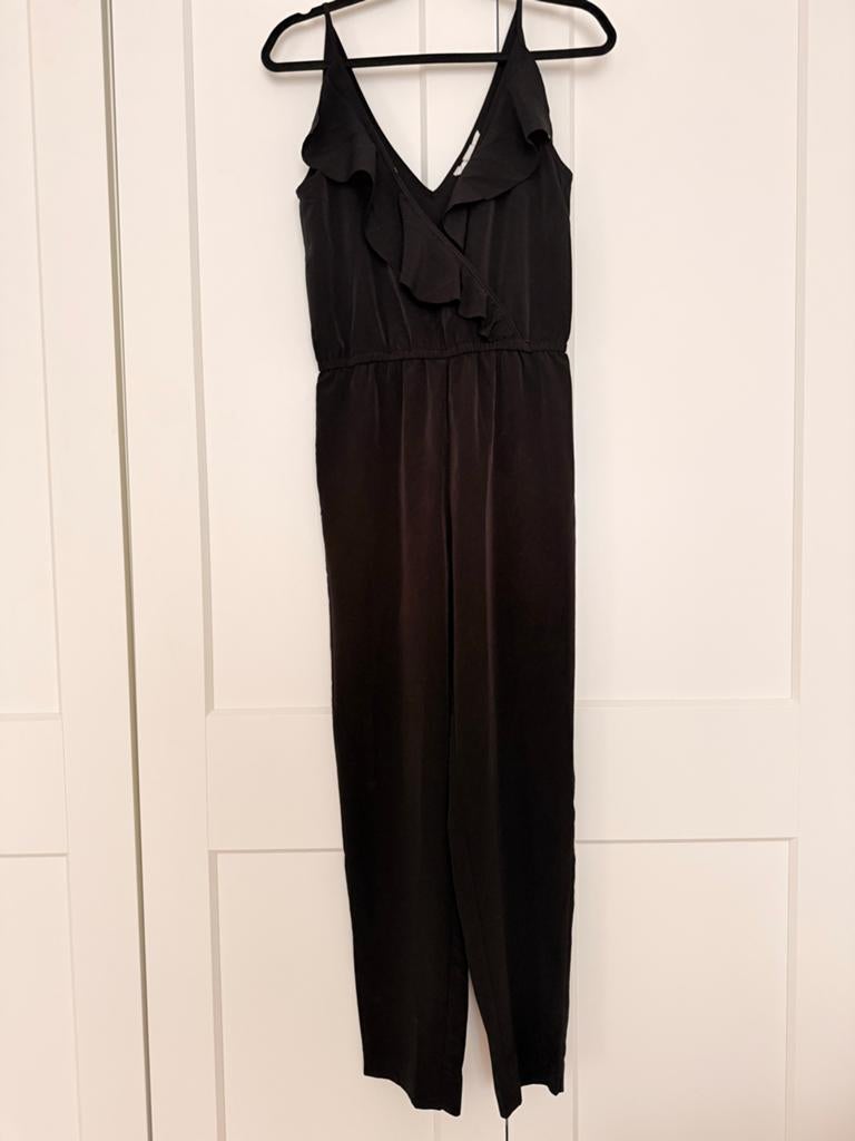 Zwarte Jumpsuit met Ruches - Maat 36 H&M, Kleding | Dames, Jumpsuits, Ophalen of Verzenden, Zo goed als nieuw, Maat 36 (S), Zwart