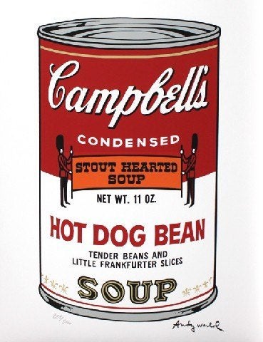 Andy Warhol(1928)Lithografie"Campbells Hot Dog Bean S"Ges Ge, Antiek en Kunst, Gelimiteerde oplage, Ophalen of Verzenden, Overige onderwerpen