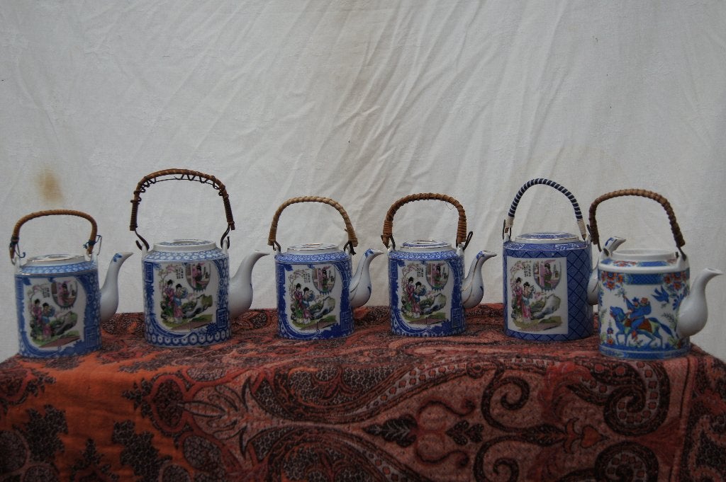Set van 6 antieke Chinese theepotten met rieten handvat, Ophalen of Verzenden