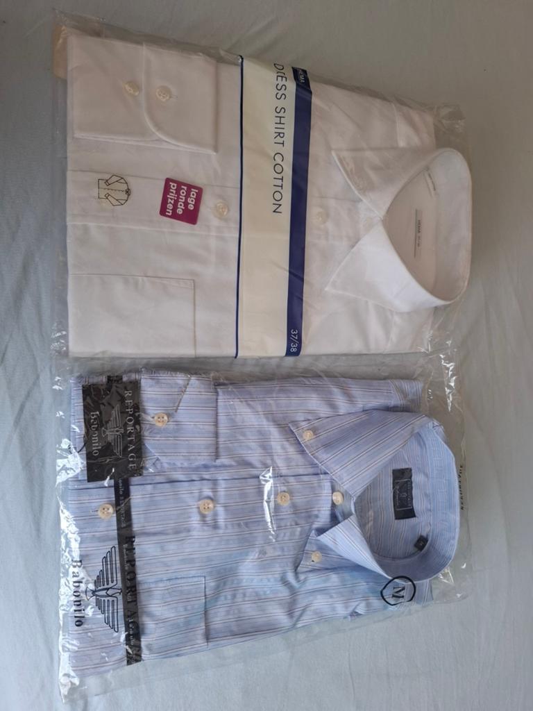 2 nieuwe overhemden, Ophalen of Verzenden, Nieuw, Blauw, Halswijdte 38 (S) of kleiner
