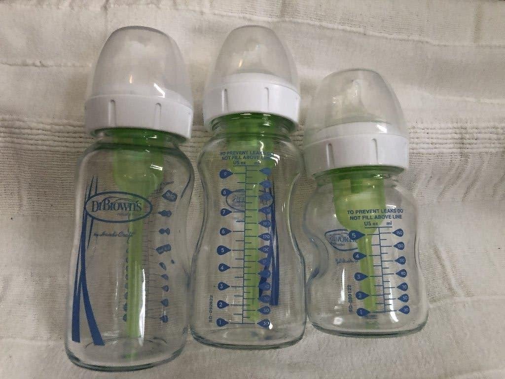 Dr. Brown's Brede Hals Fles - antikoliek - glas & plastic, Gebruikt, Dr. Brown's, Ophalen of Verzenden, Babyfles