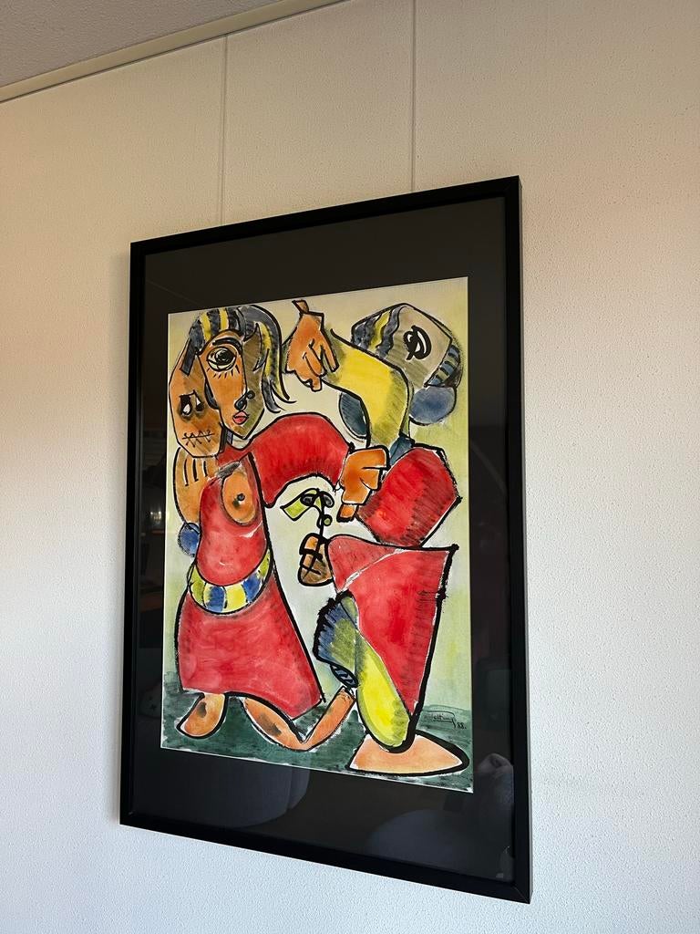 Schilderij met twee figuren, gesigneerd Quintus Jan Telting, Ophalen of Verzenden
