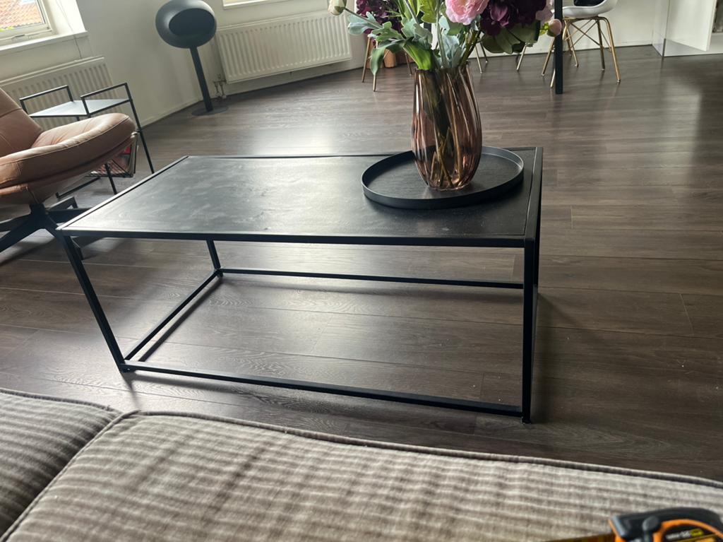Black coffee table with metal frame, 50 tot 100 cm, Ophalen of Verzenden, Zo goed als nieuw, Minder dan 50 cm