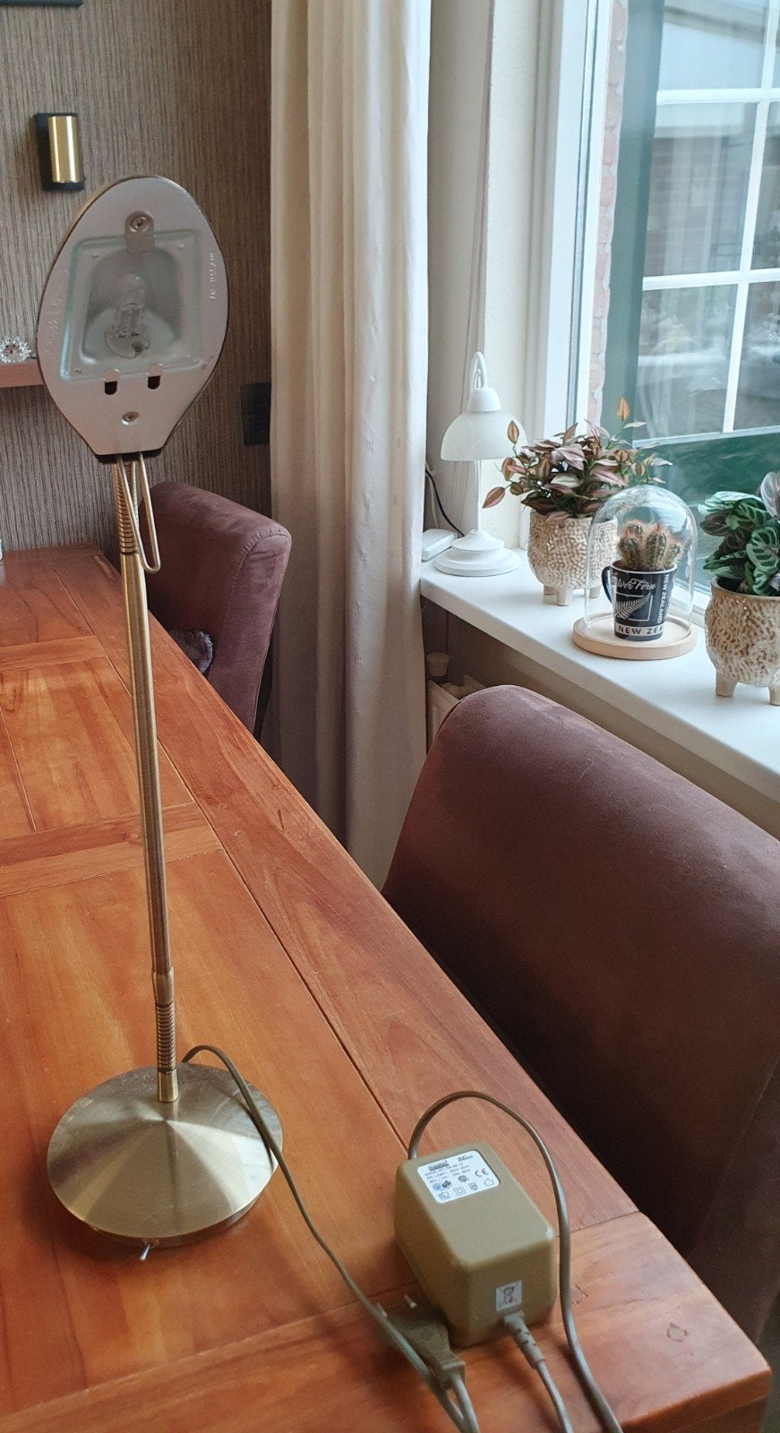 Vintage Tafellamp Goudkleurig met Halogeenlamp, Huis en Inrichting, Bureaulamp, Gebruikt, Overige merken, Met schakelaar