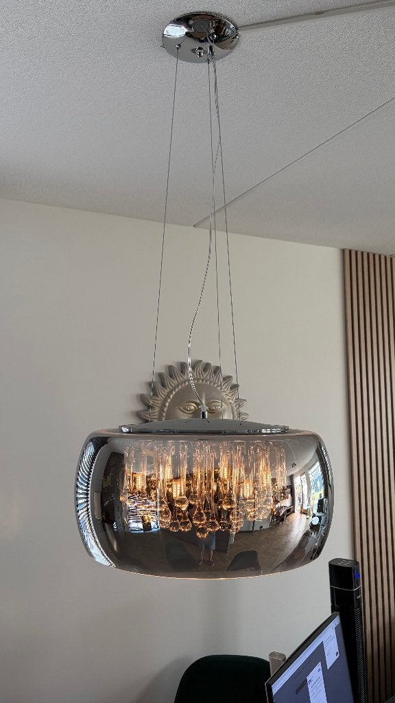 Lucide Pearl 2x hanglamp(50cm en 40cm) en staande lamp, Huis en Inrichting, Lampen | Hanglampen, Ophalen, Modern/warm, G9, Glas